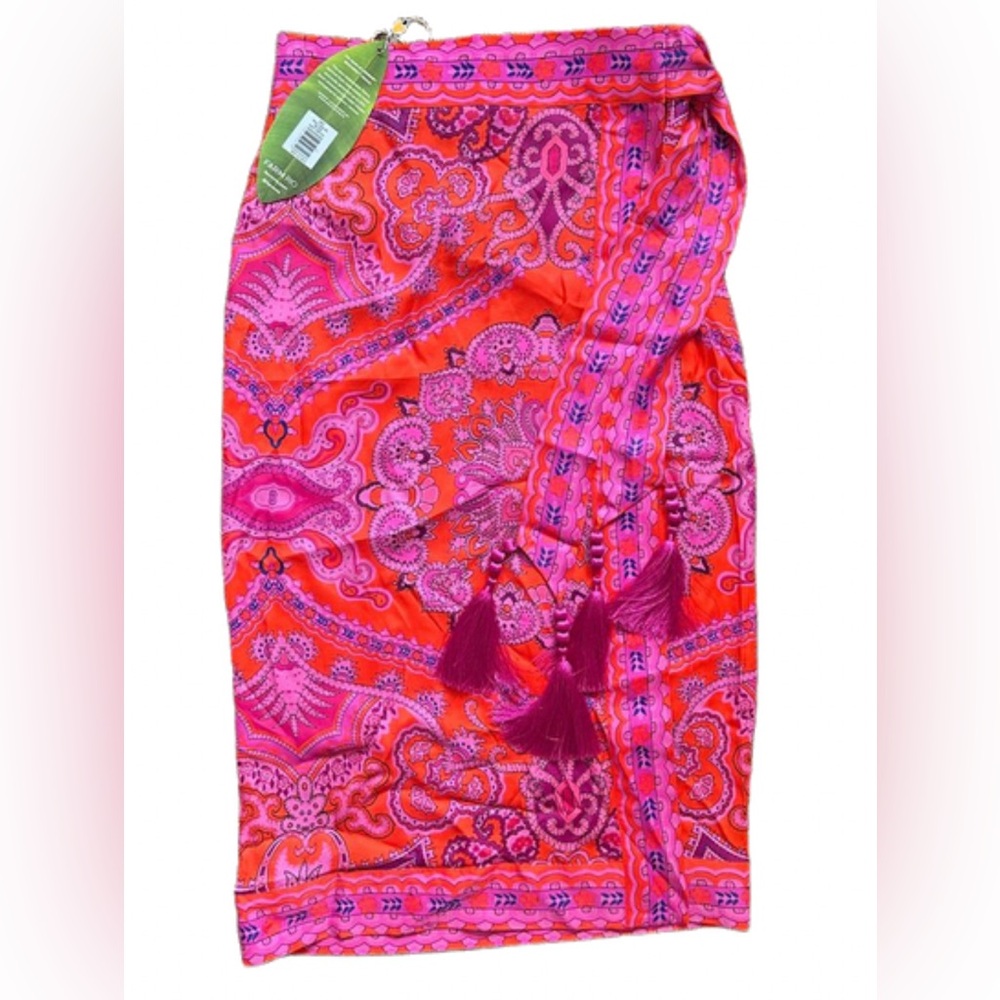 FARM Rio Red Paisley Scarf Lenzing Ecovero Viscose Midi Skirt NWT